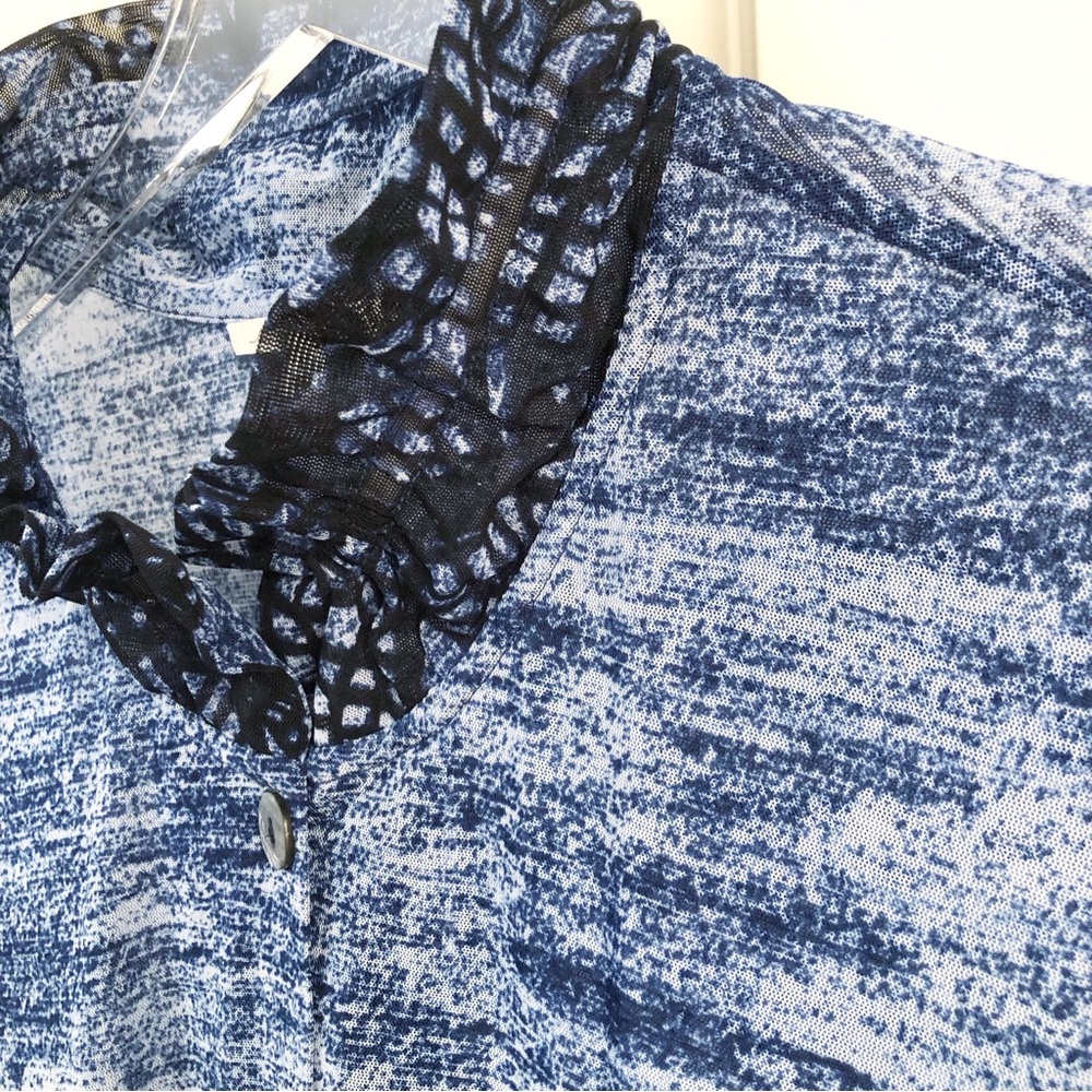 John Mark | Mesh Roll Tab Long Sleeve Blue Tunic Top Cardigan Large Coastal - Picture 4 of 15